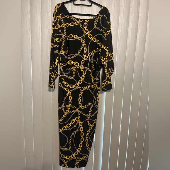 Ashley Stewart Black and Gold Chain Print Maxi Dress - Picture 6 of 10